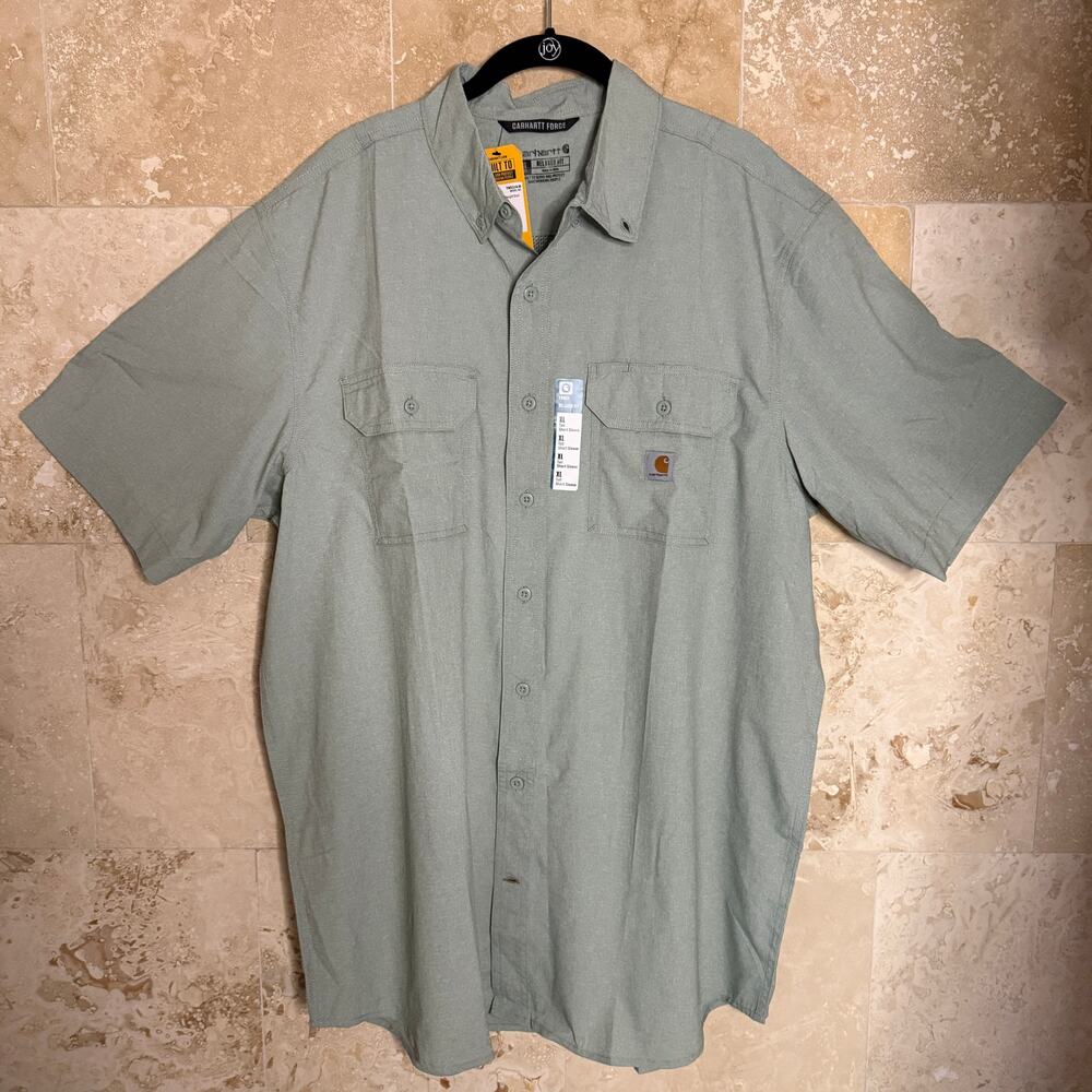 Carhartt Force Men's TallXL Relaxed Fit Green Button Down Short Sleeve Shirt NWT